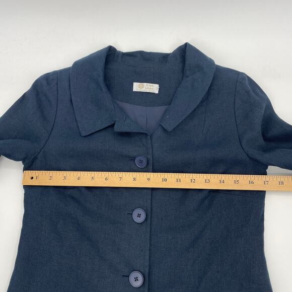 IRISH LINEN Jacket 3/4 Sleeve Lined Size 8 Blue Grey Button Front Long Line - Picture 5 of 9
